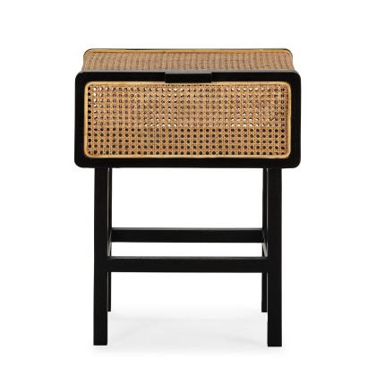 Bedside Table 48x43x61 Cedar Wood/Rattan -- Black/Natural