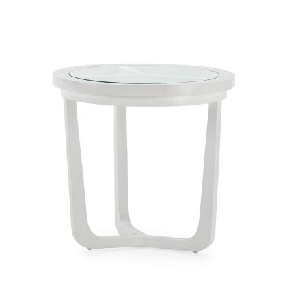 Side Table 50x50x48 Cedar Wood/Glass -- White