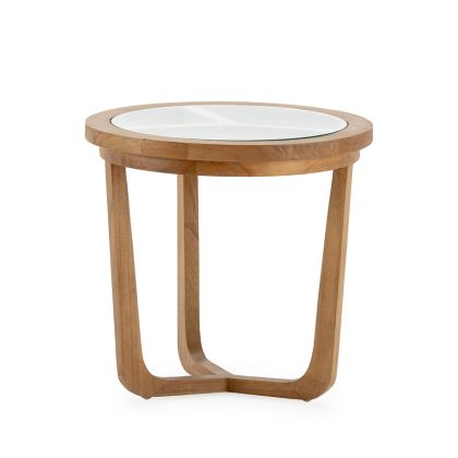 Side Table 50x50x48 Cedar Wood/Glass -- Natural