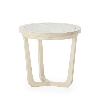 Side Table 50x50x48 Cedar Wood/Glass -- Veiled White