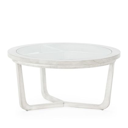Coffee Table 80x80x40 Cedar Wood/Glass -- Veiled Grey