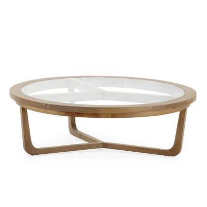 Coffee Table 100x100x32 Cedar Wood/Glass -- Natural