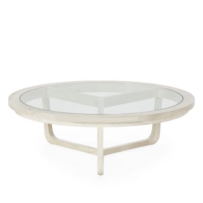 Coffee Table 100x100x32 Cedar Wood/Glass -- Veiled White