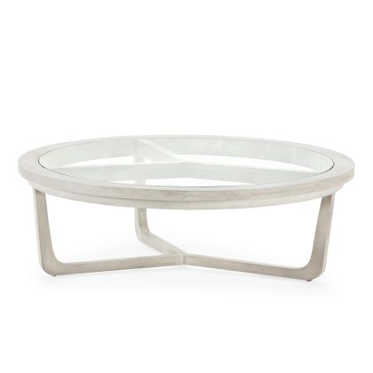 Coffee Table 100x100x32 Cedar Wood/Glass -- Misty Gray