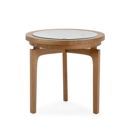 Side Table 50x50x48 Cedar Wood/Glass -- Natural