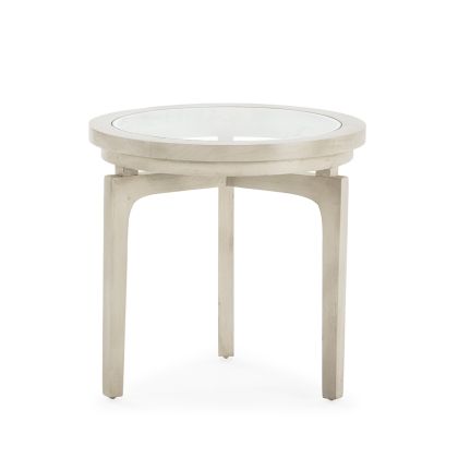 Side Table 50x50x48 Cedar Wood/Glass -- Veiled White