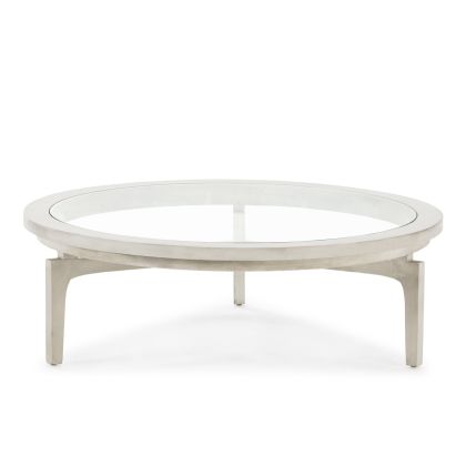 Coffee Table 100x100x32 Cedar Wood/Glass -- Whitewashed