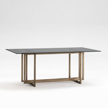 Mesa Comedor Cristal Ahumado/Metal en Dorado, 190 Cm.