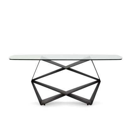 Dining Table 180x90x75 Glass/Metal -- Black