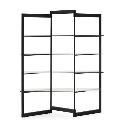 Shelving Unit 140x40x182 Metal/Tempered Glass -- Black