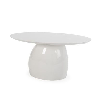 Mesa de comedor moderna de madera y fibra de vidrio en blanco.