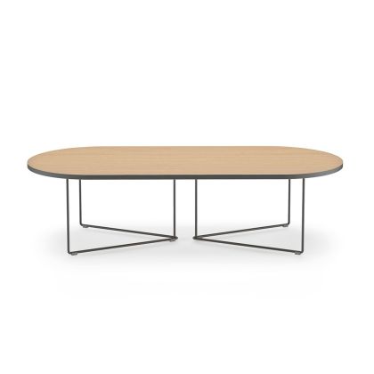 Mesa Centro Diseño Moderno Ovalada Roble Metal Negro,136 cm 