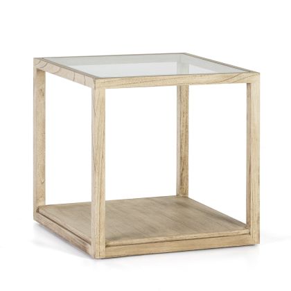 Side Table 60x60x60 Glass/Wood Veiled White