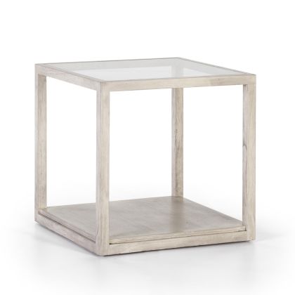 Side Table 60x60x60 Glass/Veiled Grey Wood