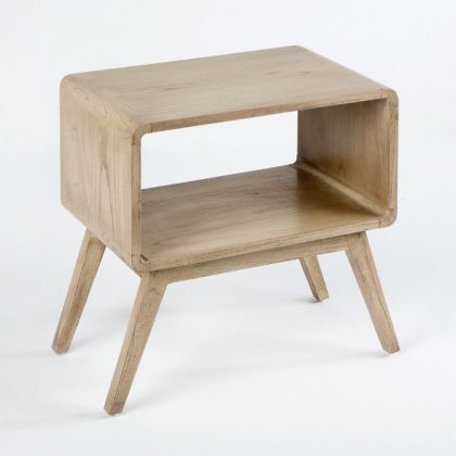 Mesita De Noche Vintage Madera Blanco Velado, 50 Cm