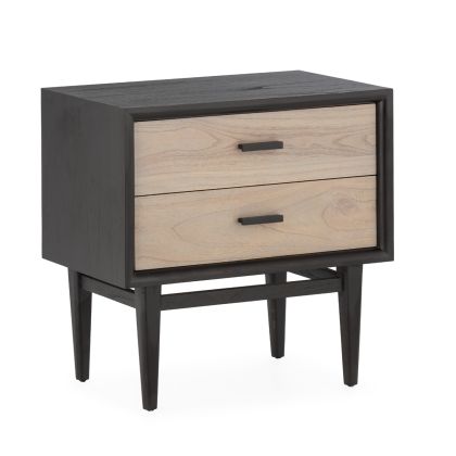 Mesita de Noche de Madera de Cedro y Metal en Negro/Natural/Pátina Gris.