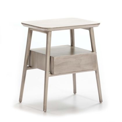 Mesita de Noche Estilo Nórdico en Madera gris velada.