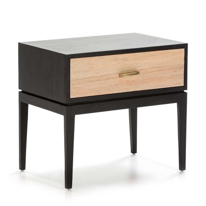 Nightstand 60x40x55 Wood Black/Natural with Grey Patina