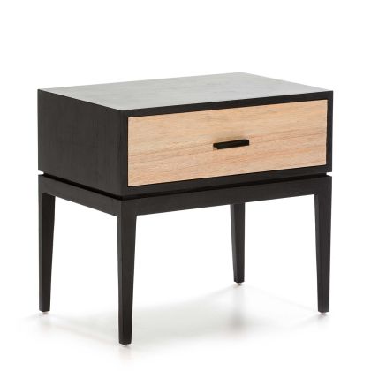Mesita de Noche 60x40x55 Madera de Cedro/Metal -- Negro/Natural con Pátina Gris
