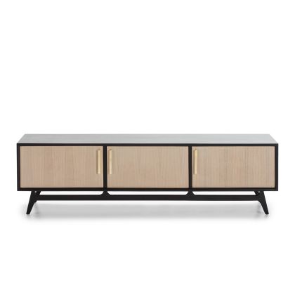 TV Cabinet 160x40x45 Black/Natural Wood with Grey Patina