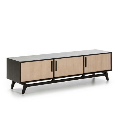 Mueble de TV en Madera de Cedro y Metal Negro/Natural con Pátina Gris.