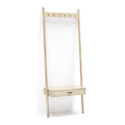 Coat Rack 73x36x190 Veiled White Wood 1 Drawer