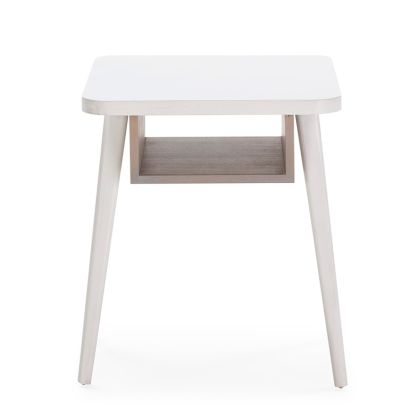 Bedside Table 50x50x60 Wood -- White/Natural with Grey Patina