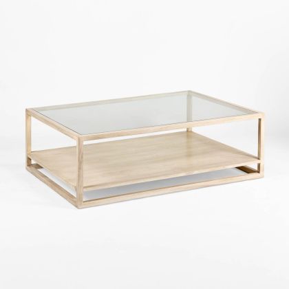 Mesa de Centro Cristal/Madera en Blanco Velado, 120 Cm.