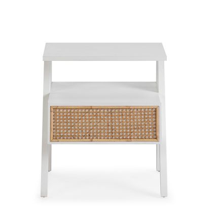 Nightstand 45x38x49 Cedar Wood/Rattan White/Natural