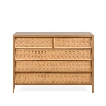 Chest of Drawers 125x45x90 Cedar Wood/Rattan -- Natural