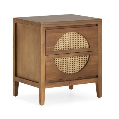 Mesita de Noche Tropical en Madera de Cedro marrón y Ratán natural.