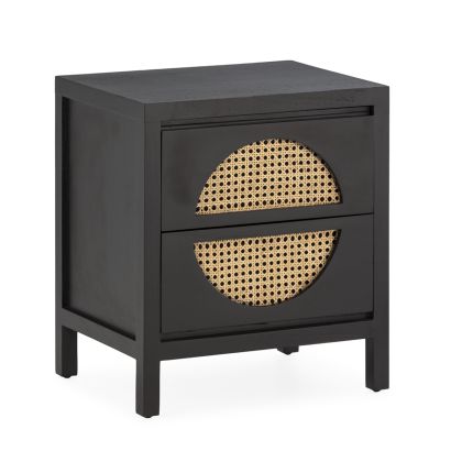 Mesita Noche Madera de Cedro, 2 Cajones, 45 Cm - Negro Natural