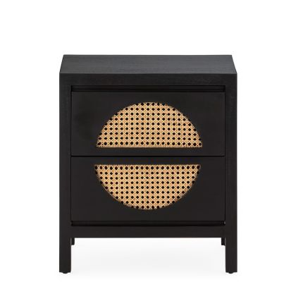 Nightstand 45x35x51 Cedar Wood/Rattan -- Black/Natural