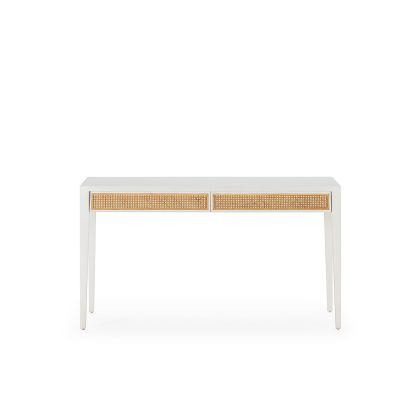 Desk 140x55x80 Cedar Wood/Rattan -- White/Natural