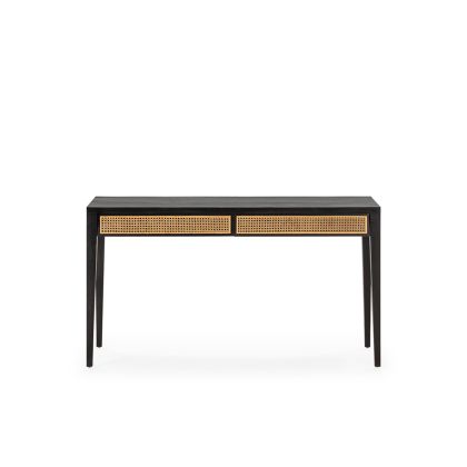 Desk 140x55x80 Cedar Wood/Rattan -- Black/Natural