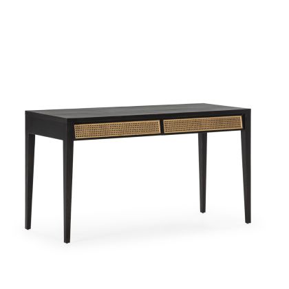 Escritorio 140x55x80 Madera de Cedro/Ratán -- Negro/Natural