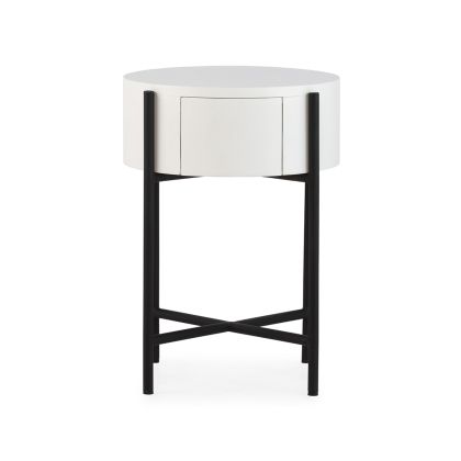 Bedside Table 48x48x61 Cedar Wood/Metal -- White/Black