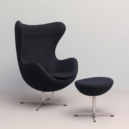 Sillón con reposapies, vintage, tapizado, negro, anglu 84cm