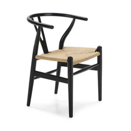 Silla Tropical en madera maciza negra y cuerda natural.