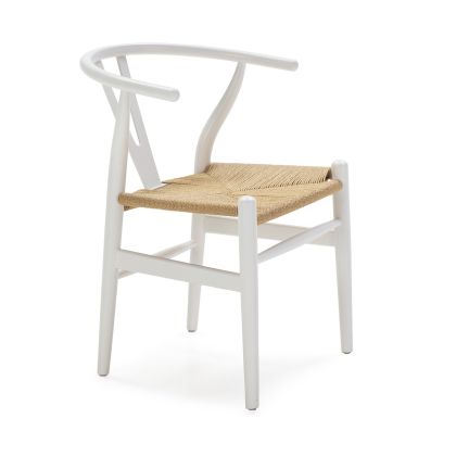 Silla Vintage Inspiración Wishbone Madera Blanco Cuerda, 56 Cm