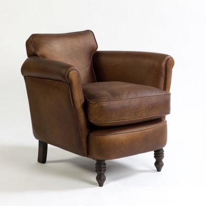 Sillón Diseño Vintage Piel Bufalo Marrón, 56 Cm