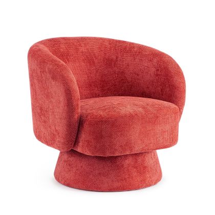 Sillón moderno en madera tapizada en tela cereza.