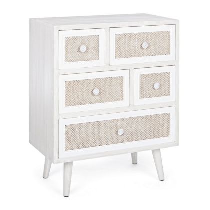 5-Drawer Chest Natural White Linen, 60 Cm