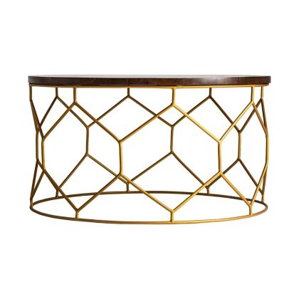Mesa Centro ART Decó Hierro Oro Y Madera De Abeto, 90 Cm