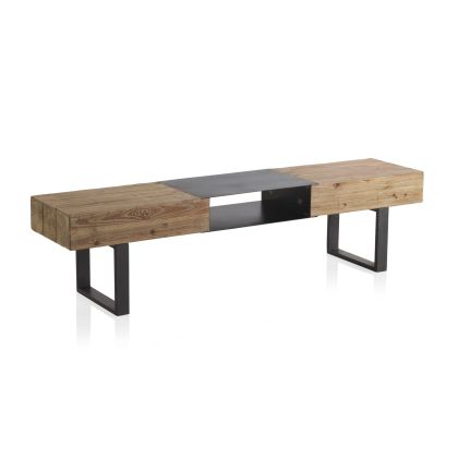 Mueble Tv Kutno Industrial, Madera Natural Y Metal Negro