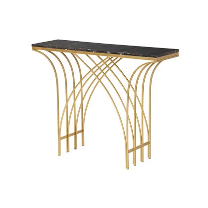 Black Marble and Gold Metal Console, 104 Cm