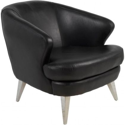 Butaca Vintage Cuero Negro Envejecido Patas Acero,