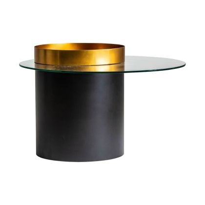 Mesa Centro Art Decó Hierro Negro Y Oro Con Cristal