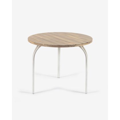Mesa Redonda Exterior Cailin Madera Natural Acero Blanco