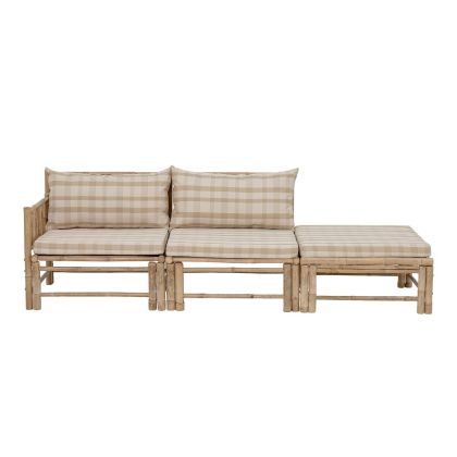 Sofá Modular Korfu 2 plazas con Puf Estilo Nórdico Madera Bambú Natural, 154 Cm